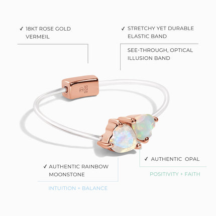 Moonstone & Opal Ring - Floating Hearts