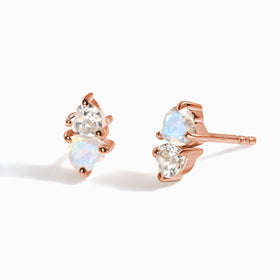 Moonstone & White Zircon Earrings - Floating Hearts