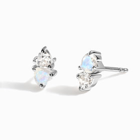 Moonstone & White Zircon Earrings - Floating Hearts