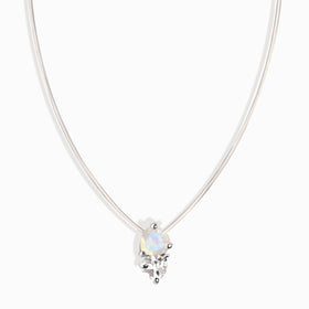 Moonstone & White Zircon Necklace - Floating Hearts