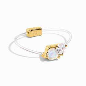 Moonstone & White Zircon Ring - Floating Hearts