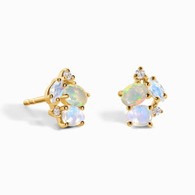 Fine Opal Moonstone Lab Diamond Earrings - Orion