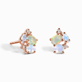 Fine Opal Moonstone Lab Diamond Earrings - Orion