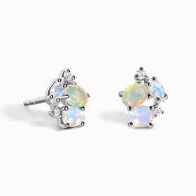 Fine Opal Moonstone Lab Diamond Earrings - Orion