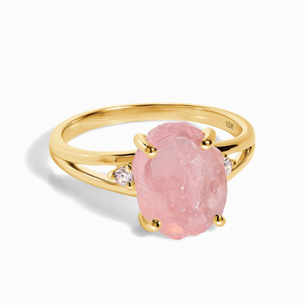 Rose Quartz Diamond Ring - Raw Beauty