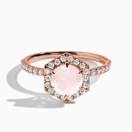 Rose Quartz Diamond Ring - My Eternal Round Halo Pavé