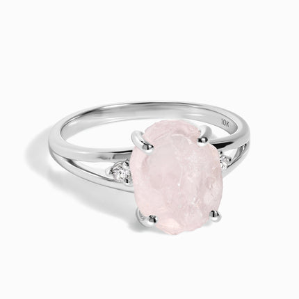 Rose Quartz Diamond Ring - Raw Beauty