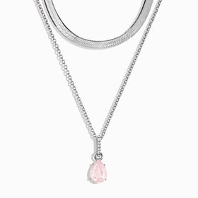 Rose Quartz Birthstone Sway Necklace & Herringbone Chain