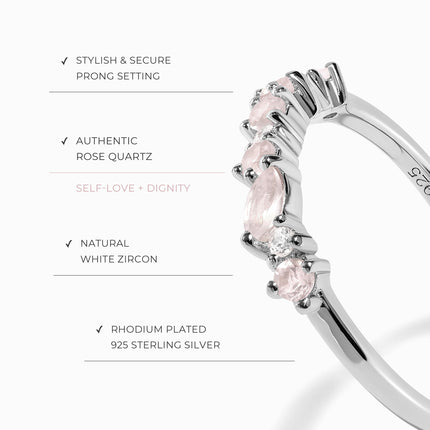 Rose Quartz White Zircon Ring - Grace