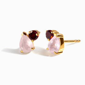 Rose Quartz Garnet Studs - Toi Et Moi