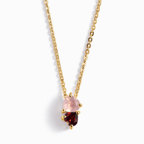 Rose Quartz & Garnet Necklace - Toi Et Moi Necklace (Hearts)