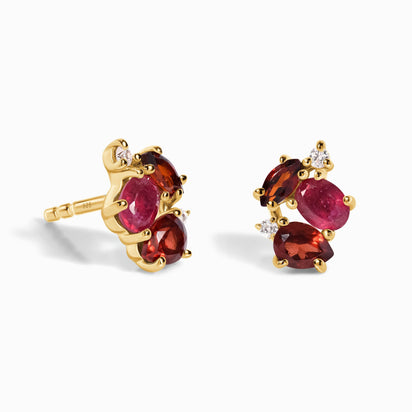 Classic Garnet Stud Earrings 3.30 Carat Round Faceted 14K Gold, - Ruby Lane