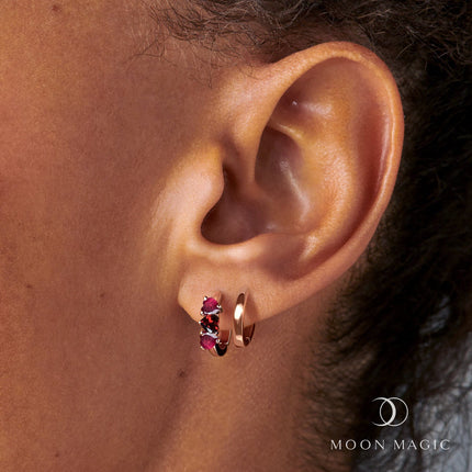 Ruby & Garnet Hoop Earring Set - Tiny Hearts