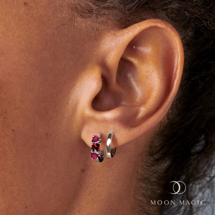 Ruby & Garnet Hoop Earring Set - Tiny Hearts
