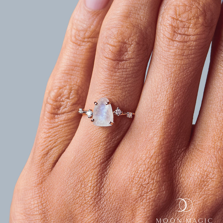 Round moonstone and diamond five stone ring – Oore jewelry