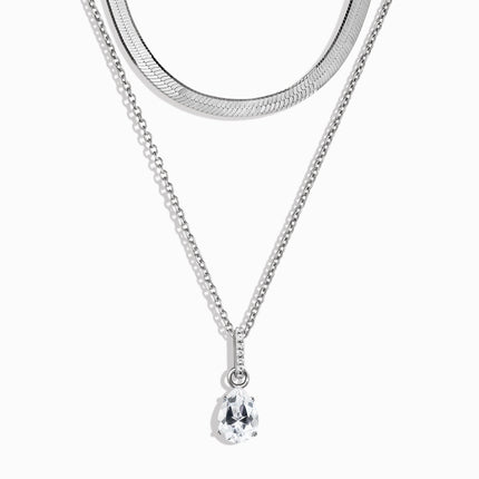 White Topaz Birthstone Sway Necklace & Herringbone Chain