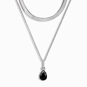 Black Onyx Birthstone Sway Necklace & Herringbone Chain