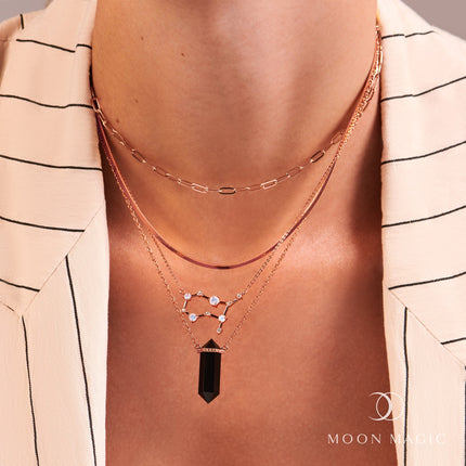 Moonstone Diamond Necklace - Gemini Zodiac Constellation