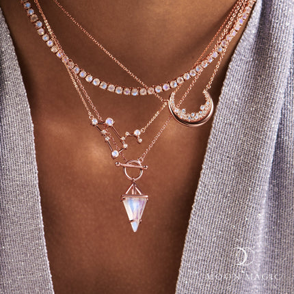Moonstone Diamond Necklace - Leo Zodiac Constellation