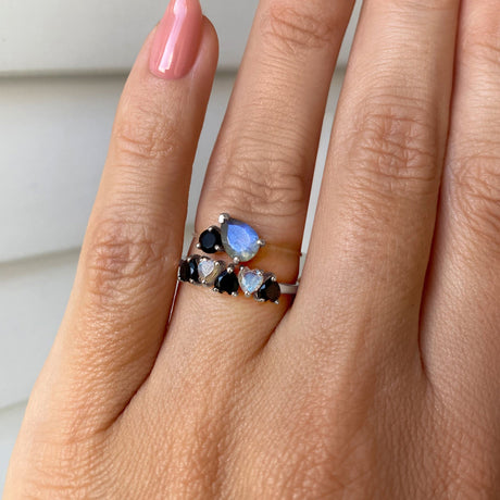 Black Obsidian Labradorite Floating Toi Et Moi & Crush On You Rings