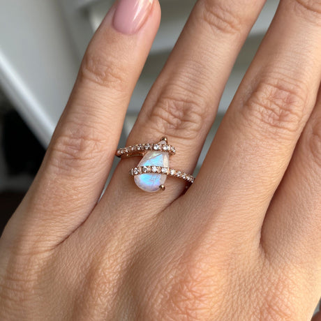 Moonstone White Zircon Ring - Bypass