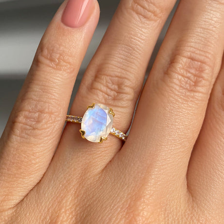 Moonstone 2024 ring in silver and Merlin's gold brass