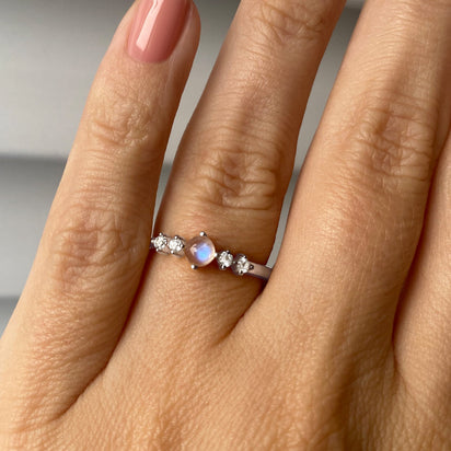 Moon Magic Moonstone Ring – 925 Sterling Silver & 14k Rose Gold Plated, Authentic Rainbow Moonstone