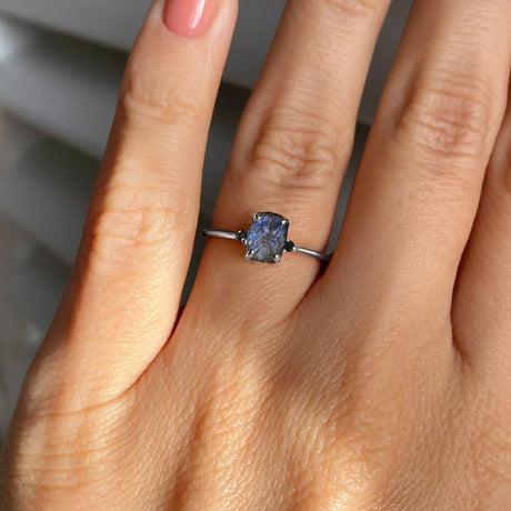 Labradorite Black Onyx Ring - Petite Raw Allure