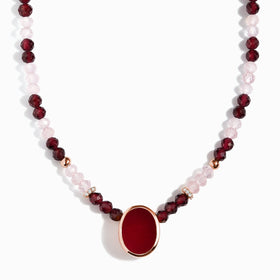 Pink Quartz & Rose Quartz & Garnet Beads Divina Necklace - Enfolded