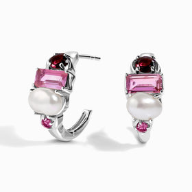 Queen Rhodolite Garnet Pearl Hoops - Treasure