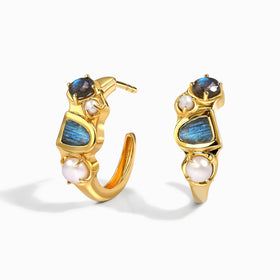 Labradorite Pearl Hoops - Heirloom