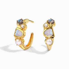Moonstone Pearl Hoops - Heirloom