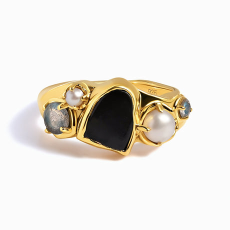 Black Obsidian Pearl Ring - Midnight Heirloom