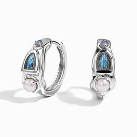 Petite Labradorite Pearl Hoops - Heirloom