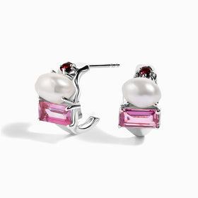 Petite Rhodolite Garnet Pearl Hoops - Treasure