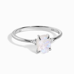 Fine Moonstone Lab Diamond Ring - Petite Raw Allure
