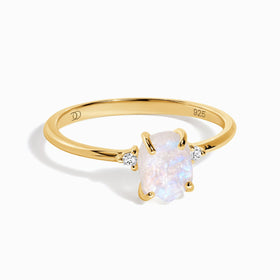 Fine Moonstone Lab Diamond Ring - Petite Raw Allure