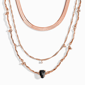 Black Obsidian Flowing Necklace & Herringbone Chain