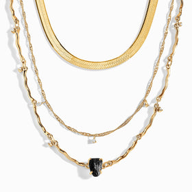 Black Obsidian Flowing Necklace & Herringbone Chain