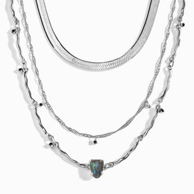 Labradorite Flowing Necklace & Herringbone Chain