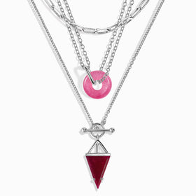 Pink Quartz Heroine T-Lock & Ora Necklaces & Widelink Chain