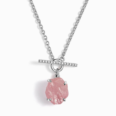 Raw Crystal Necklace - Rose Quartz T-Lock
