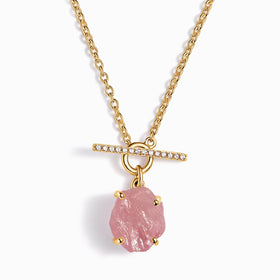 Raw Crystal Necklace - Rose Quartz T-Lock