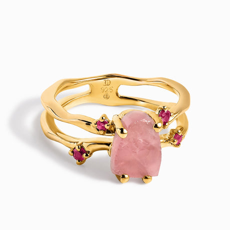 Raw Crystal Ring - Flow Rose Quartz Ruby