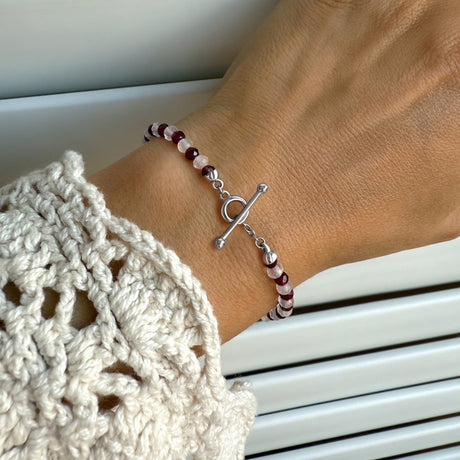 Garnet Rose Quartz T-Lock Beads Bracelet - Love Shield