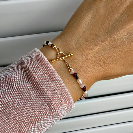Rose Quartz Garnet T-Lock Beads Bracelet - Love Charge