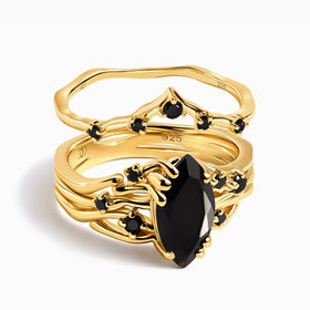 Black Obsidian Black Spinel Radiance & Crown Rings