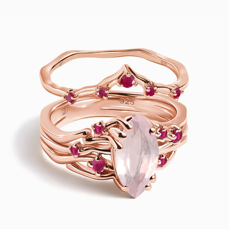 Rose Quartz Ruby Radiance Ring & Cosmic Crown Band