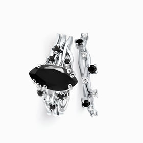 Black Obsidian Black Spinel Ring - Radiance & Black Onyx Ring - Stardust Band