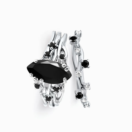 Black Obsidian Black Spinel Ring - Radiance & Black Onyx Ring - Stardust Band